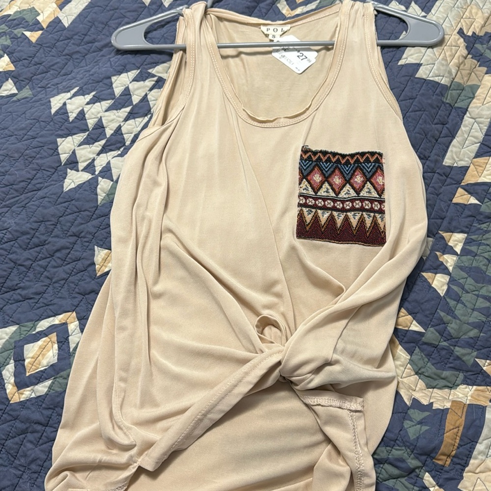 Tan Tank Top with Aztec Sequin